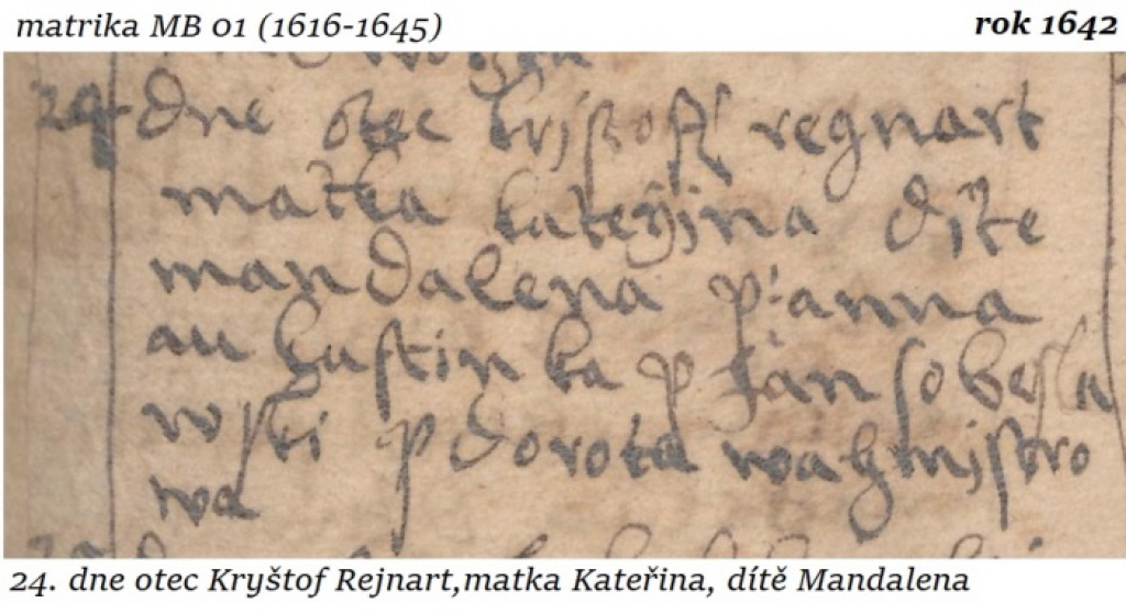 Matriční zápis o narození Jana, syna Jana Reynaerta. Rok 1616, Leiden, Nizozemsko