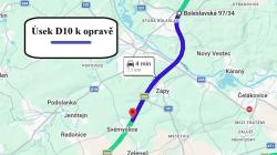 Provoz na vytíženém úseku dálnice D10 u Prahy opět omezí opravy. Potrvají čtyři měsíce