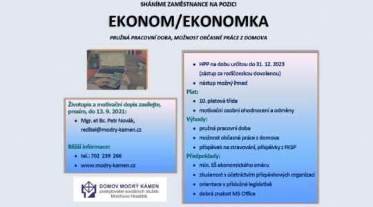 Domov Modrý kámen shání ekonoma/ekonomku