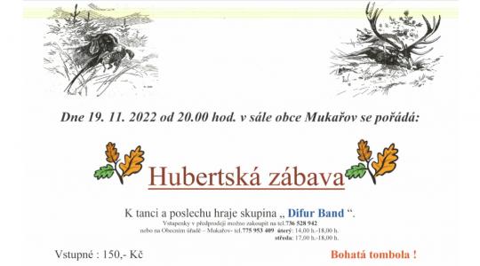 Mukařov pořádá Hubertskou zábavu