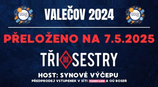 Páteční koncert kapel Tři sestry a Synové výčepu na Valečově se z důvodu počasí ruší